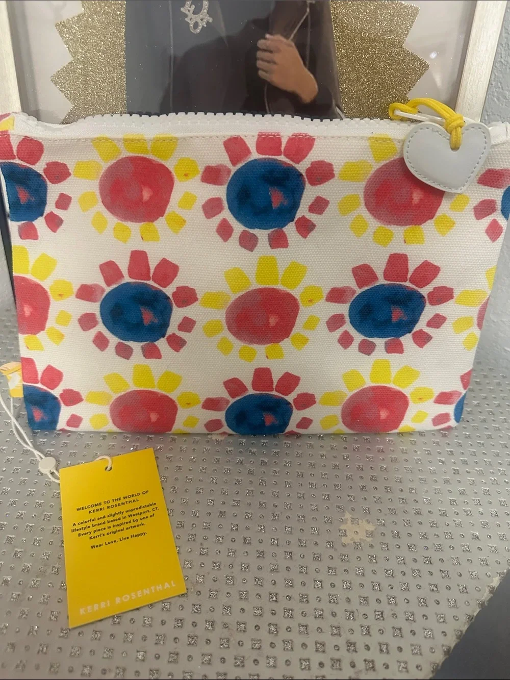 Kerri Rosenthal Floral Print Canvas Pouch - White with Pink, Blue & Yellow NWT